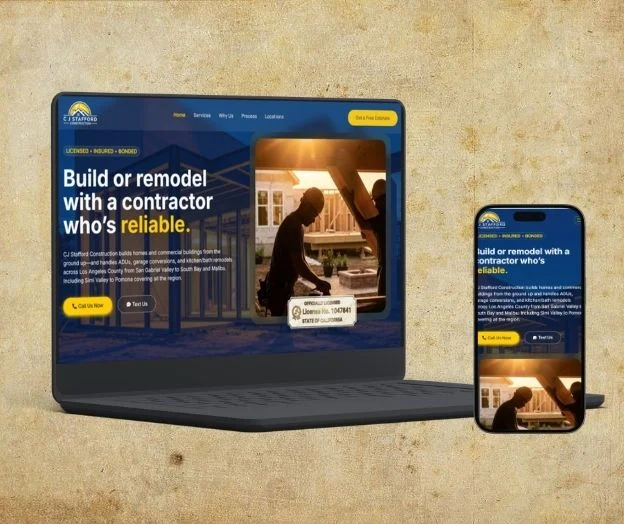 CJ Stafford Construction website on laptop and phone